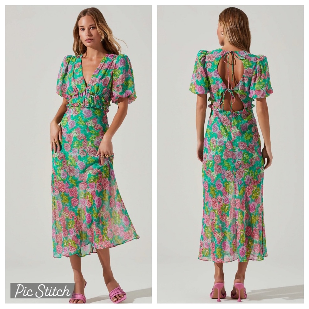 NWT ASTR The Label Esperanza Floral Puff Sleeve Midi Dress